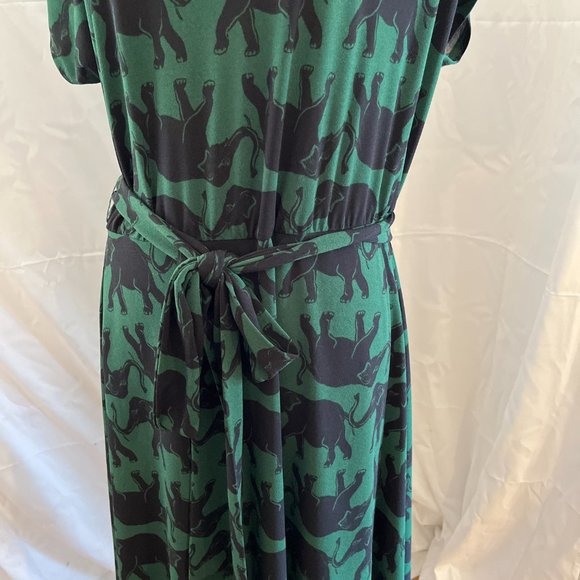 Modcloth Woman's Green/Black Elephant Day Parade Dress Sz LR - Picture 7 of 10